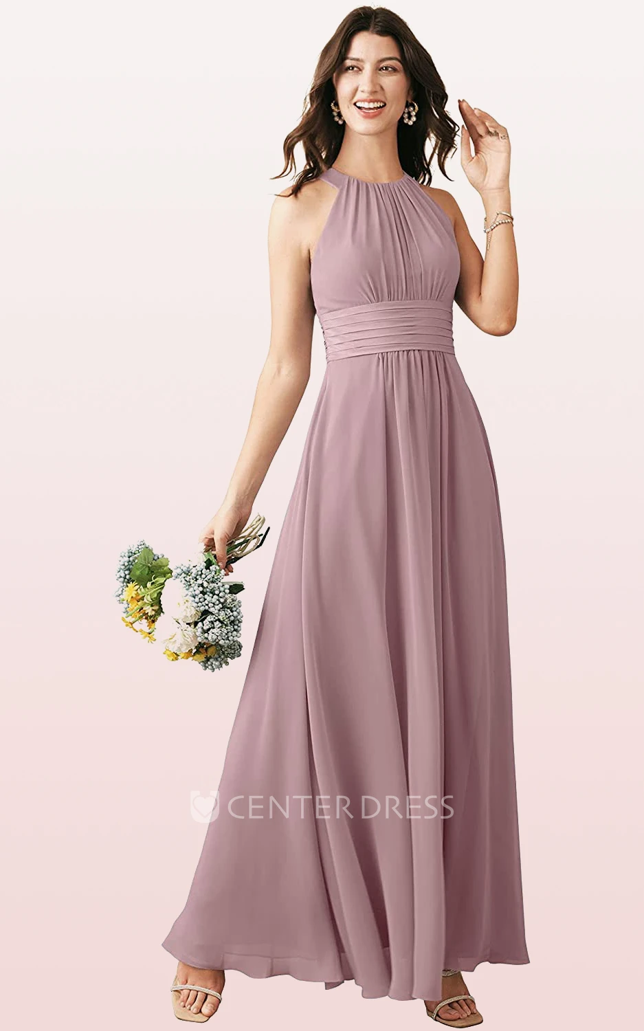 Chiffon Ankle-length Halter A Line Sleeveless Bridesmaid Dress With Ruching