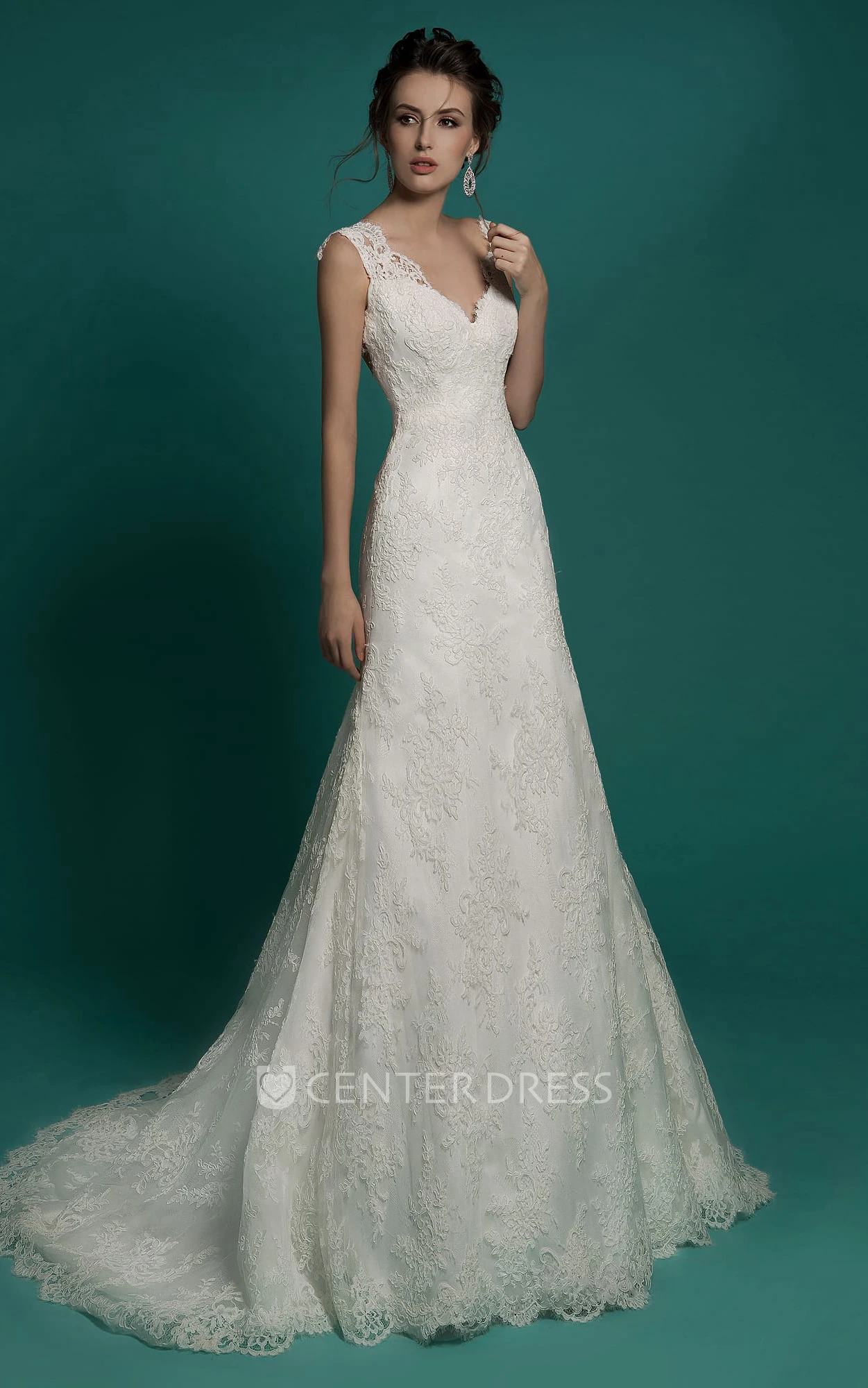 Mermaid Floor-Length V-Neck Sleeveless Illusion Lace Dress