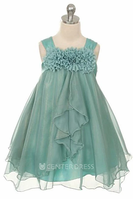 Tea-Length Straps Empire Tiered Chiffon Flower Girl Dress