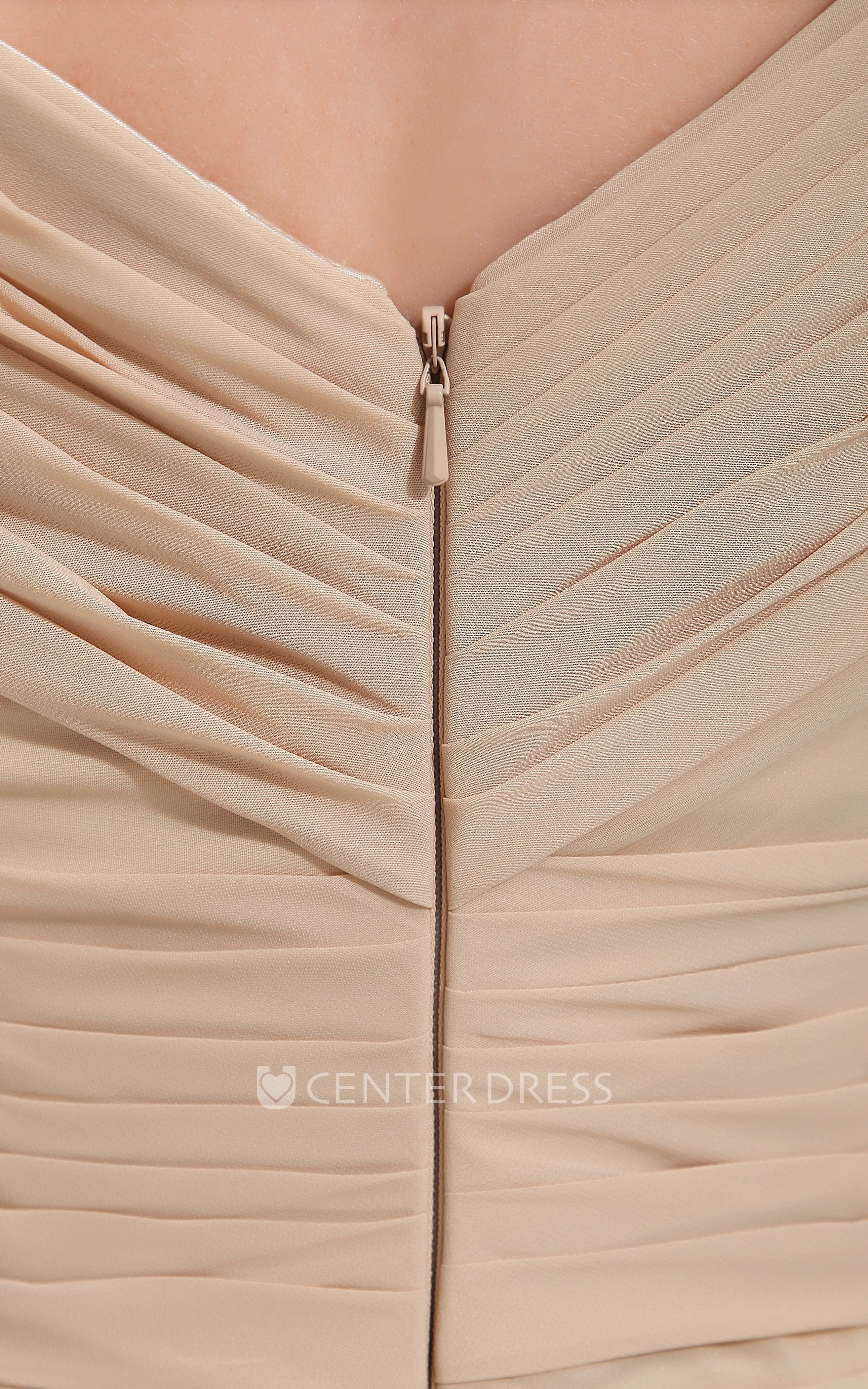 Chiffon Criss-Cross Ruched Floor-Length Dress With Pleats