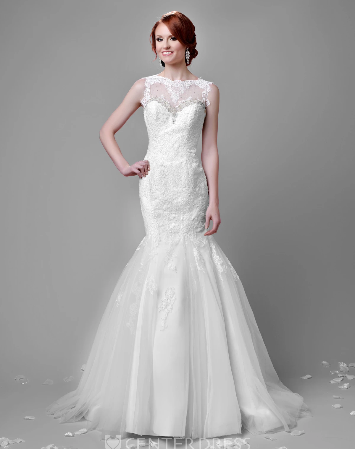 Lace Mermaid Sleeveless Wedding Dress With Beadwork And Tulle Skirt