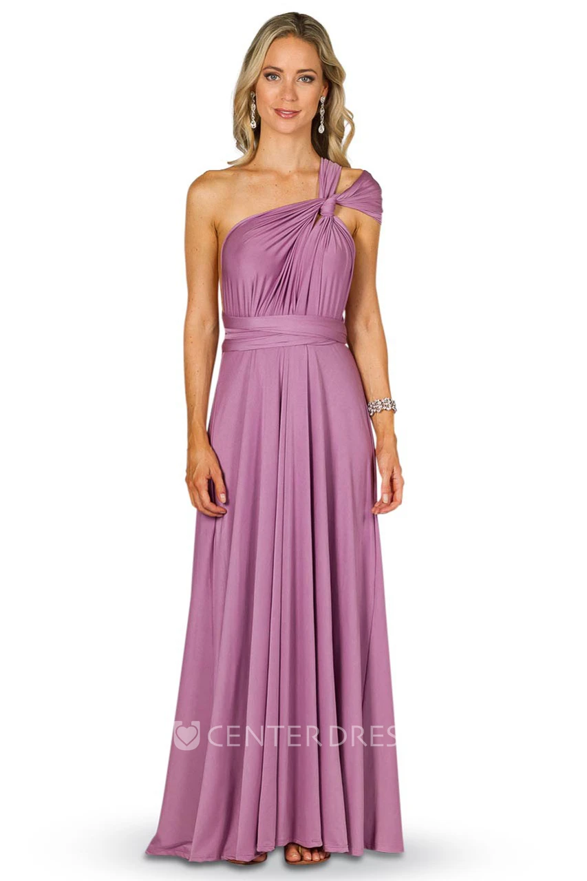 Sleeveless One-Shoulder Bowed Jersey Convertible Bridesmaid Dress With Straps