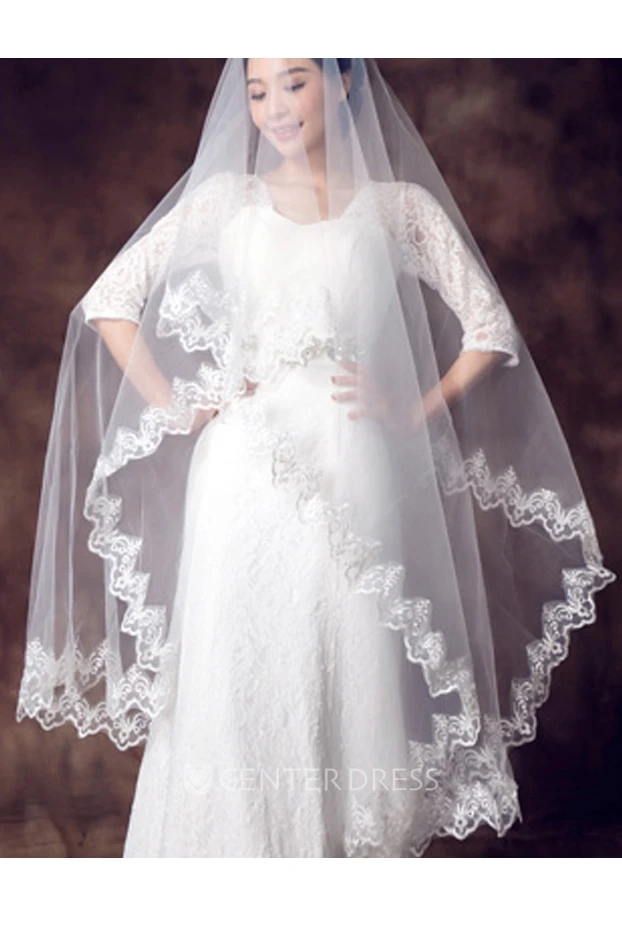 New Lace Applique Simple Style Beautiful Bridal Veil