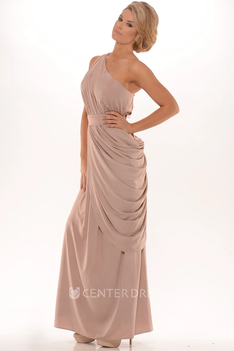 Pencil Floor-Length Ruched Sleeveless One-Shoulder Chiffon Prom Dress