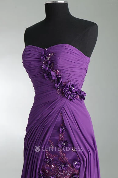 Sweetheart Sheath Floral Asymmetric Mother Of The Bride Dress With Chiffon Wrap And Crystal Details