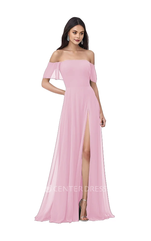 Bohemian Chiffon Off-Shoulder A-Line Bridesmaid Dress with Front Split Unique & Flowy