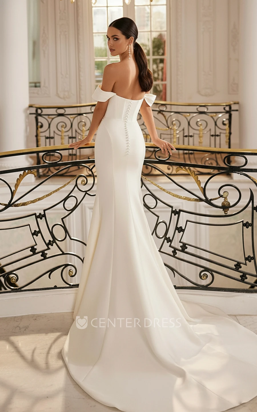 Elegant Satin Wedding Dress Mermaid Off Shoulder Sweetheart Neck Minimalist Bridal Gown Sweep Train
