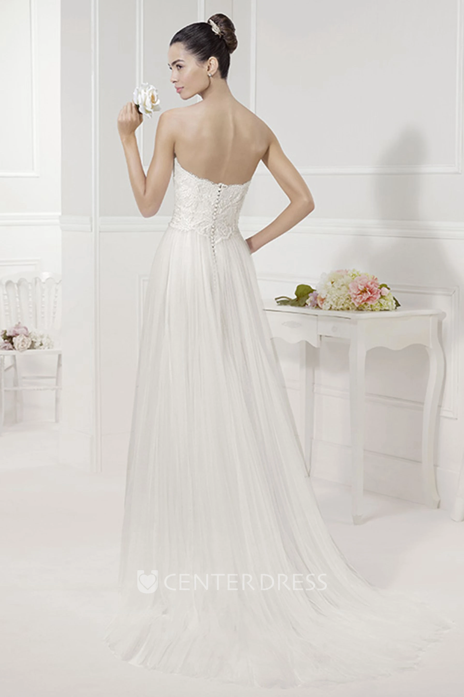 Strapless Sequined Tulle Bridal Gown With Removable Illusion Neck