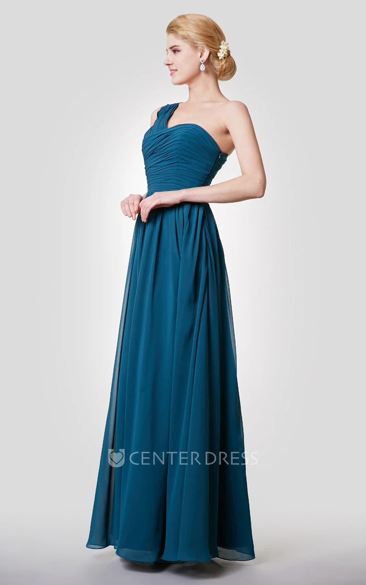 Modern One-shoulder Empire A-line Chiffon Gown With Pleats