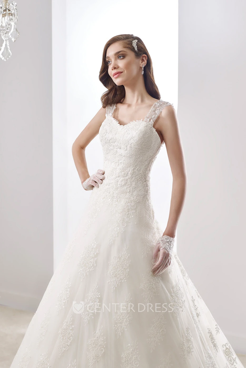 Sweetheart A-line Wedding Gown with Keyhole And Illusive Lace Straps