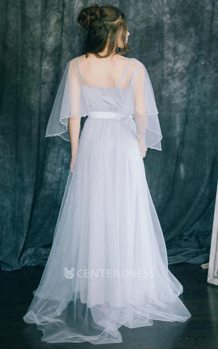 Wedding Lightness Bohemian Light Grey And White Soft Tulle And Bridal Gown Boho Beach A Line Butterfly Sleeve Modern Rustic Dress
