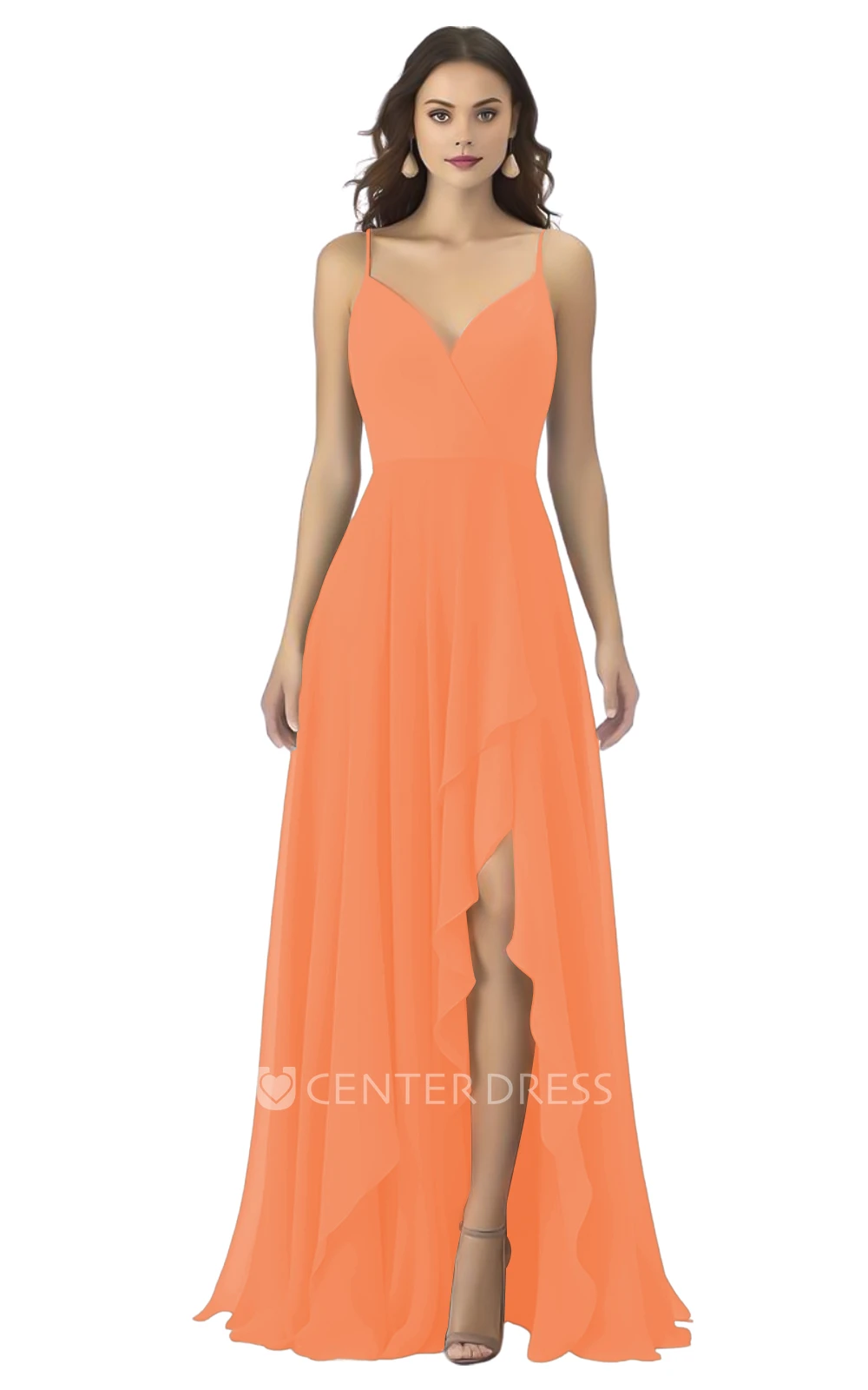 Bohemian A-Line Spaghetti Chiffon Bridesmaid Dress with Front Split Boho & Flowy