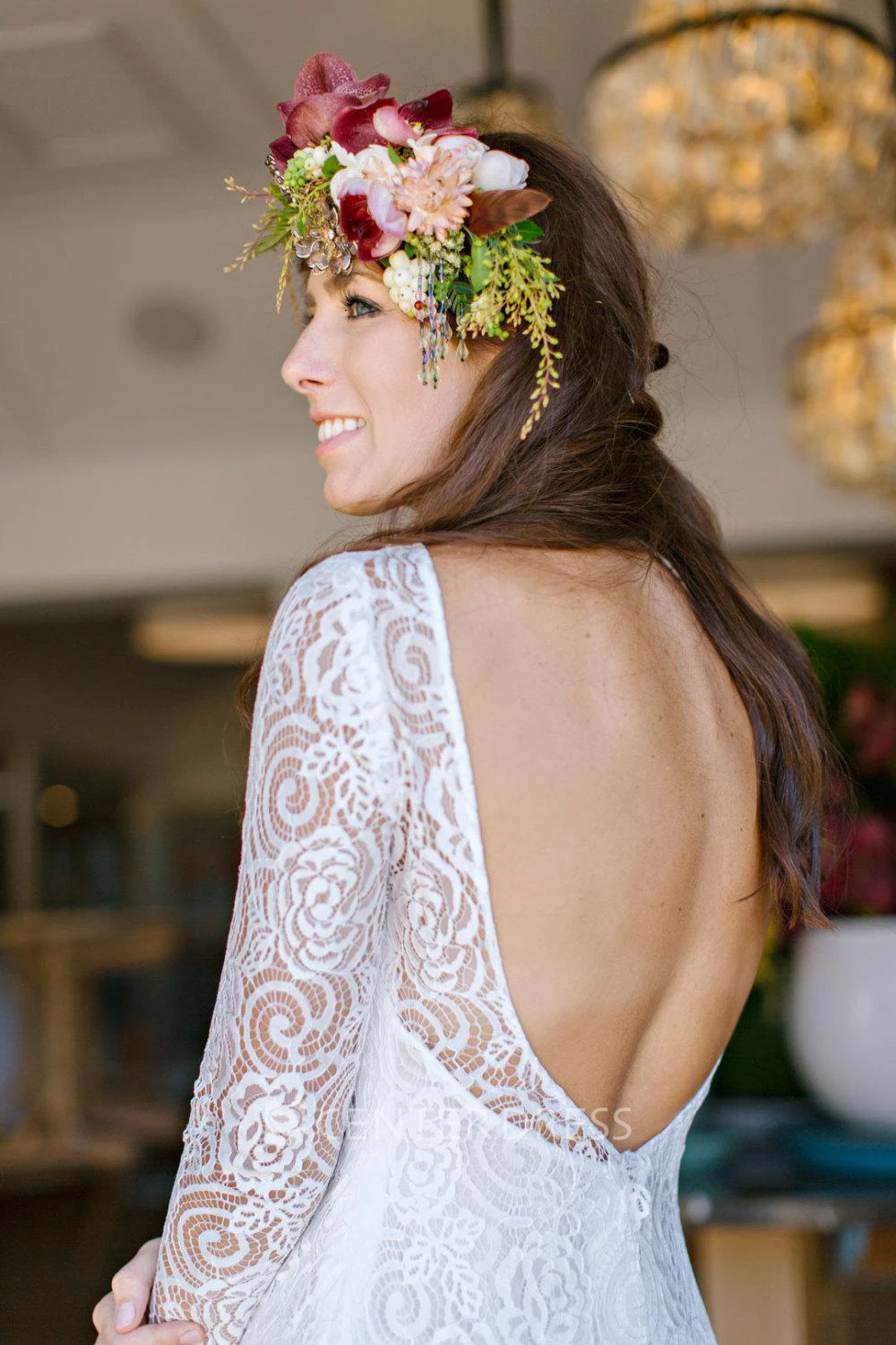 High-Neck Long Sleeve Mermaid Lace Wedding Dress With Split Front