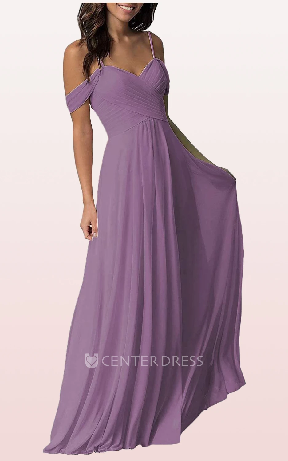 Chiffon Floor-length Off-the-shoulder A Line Sleeveless Bridesmaid Dress With Criss Cross