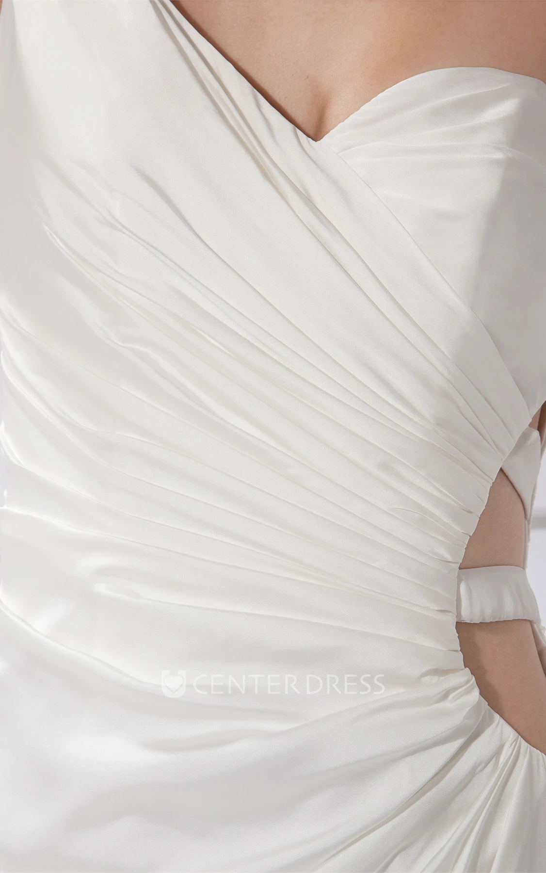 One-Shoulder Mini-Length Ruched Satin Formal Dress with Side Keyhole