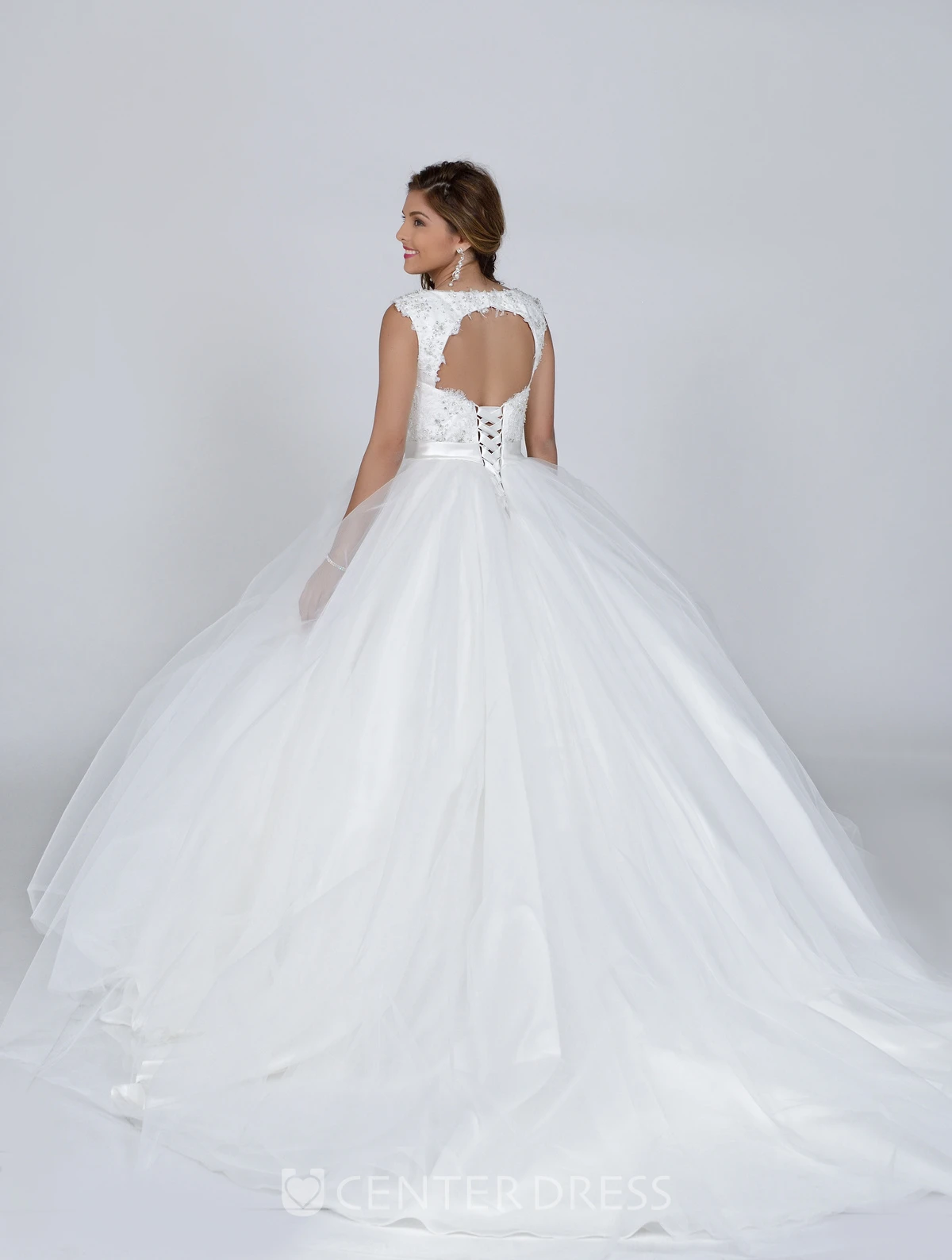 Sleeveless Tulle Ball Gown With Sequined Lace Bodice