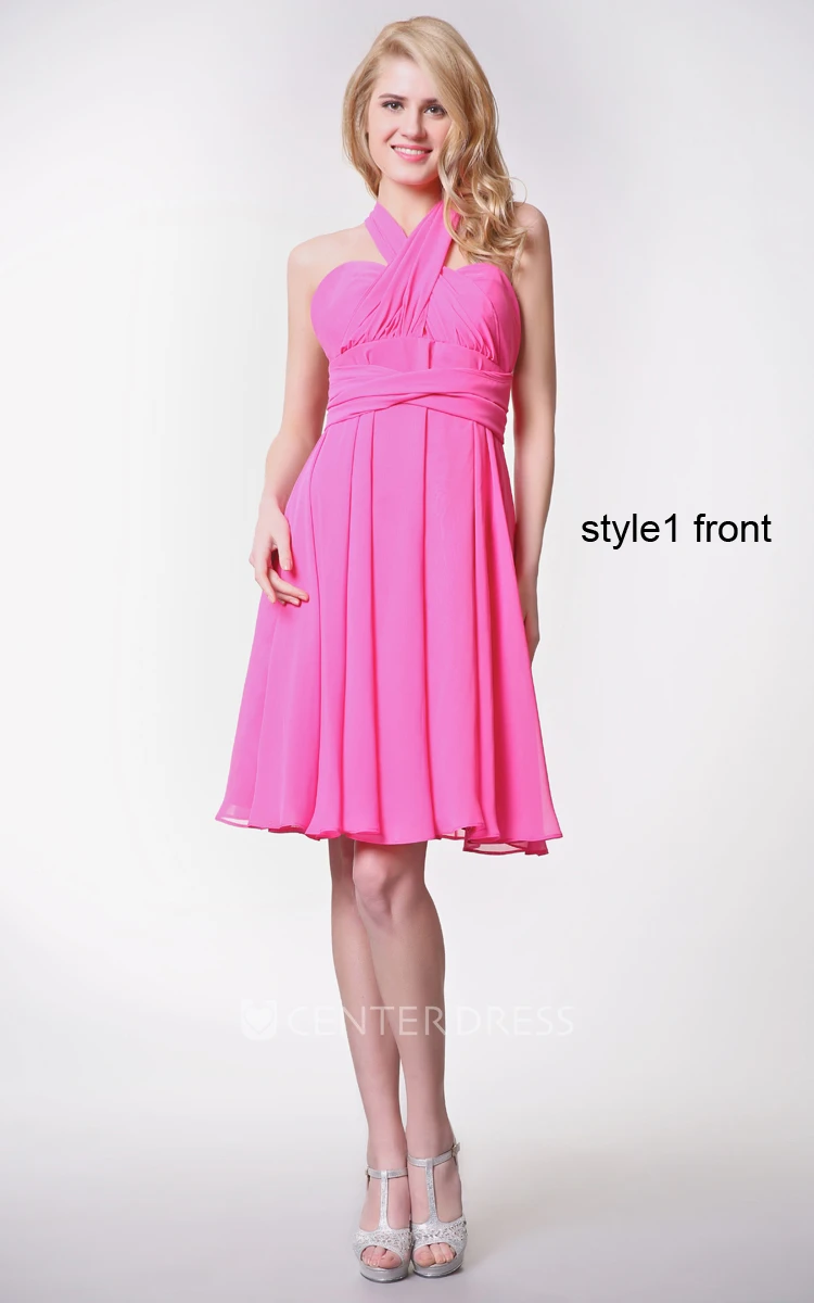 Sweetheart Ruched Short Chiffon Dress With Convertible Straps