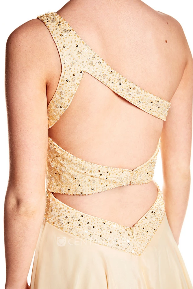 Maxi One-Shoulder Ruched Sleeveless Chiffon Prom Dress