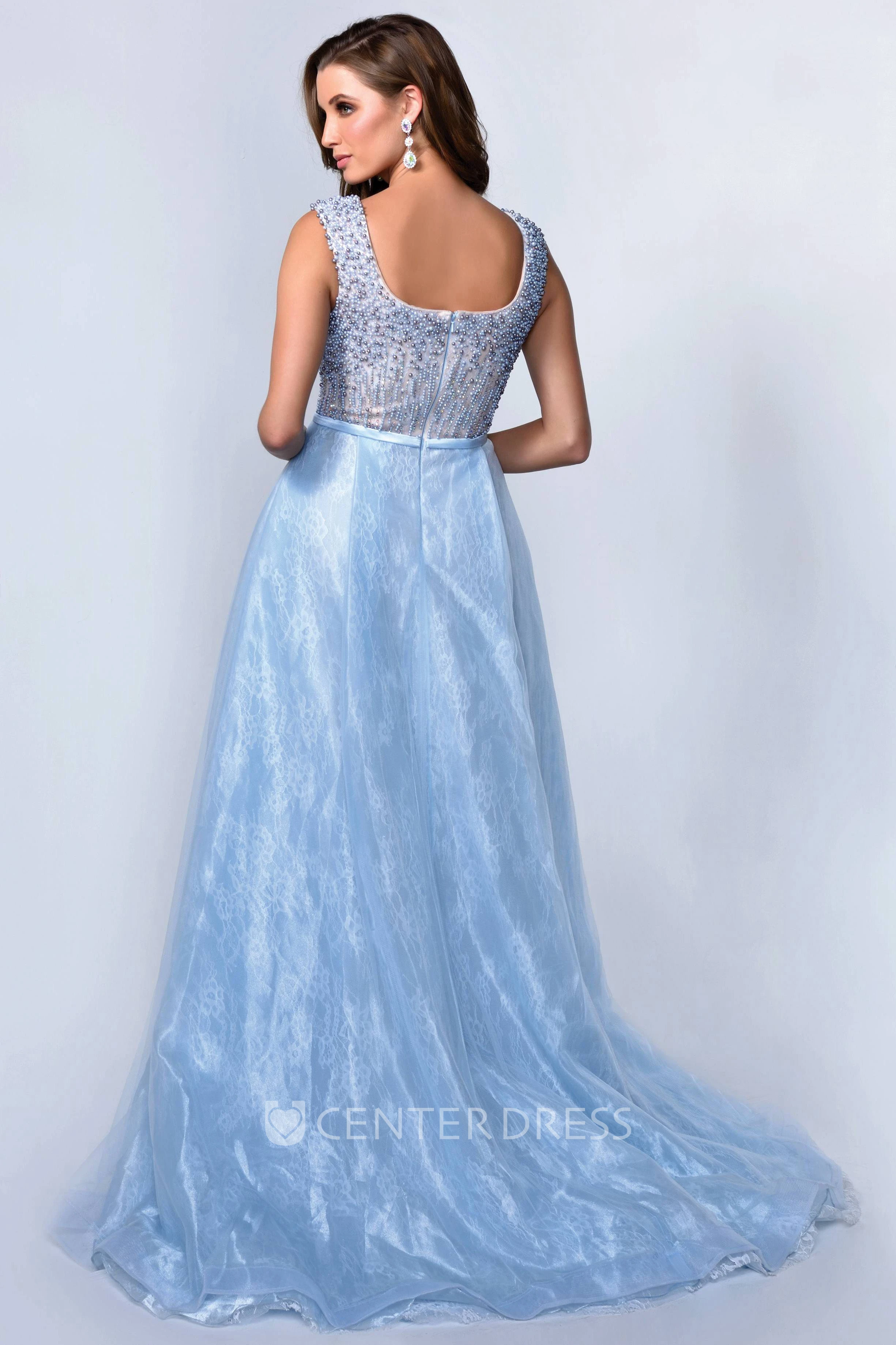 A-Line Square-Neck Sleeveless Zipper Dress With Beading