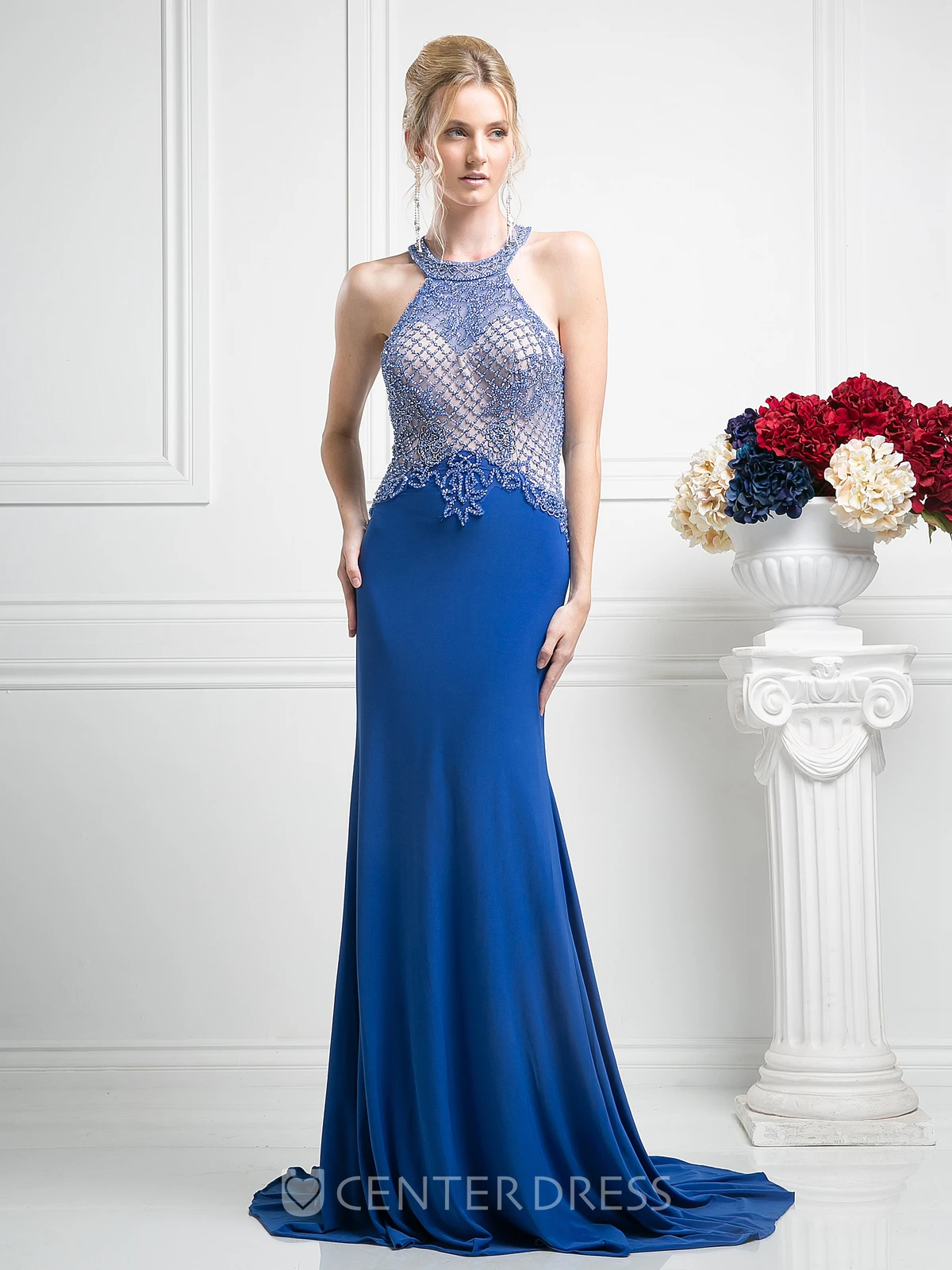 Sheath Jewel-Neck Sleeveless Jersey Straps Dress With Beading
