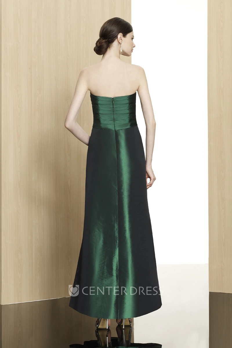 Sheath 3-4-Sleeve Sweetheart Ankle-Length Criss-Cross Satin Formal Dress With Broach And Cape
