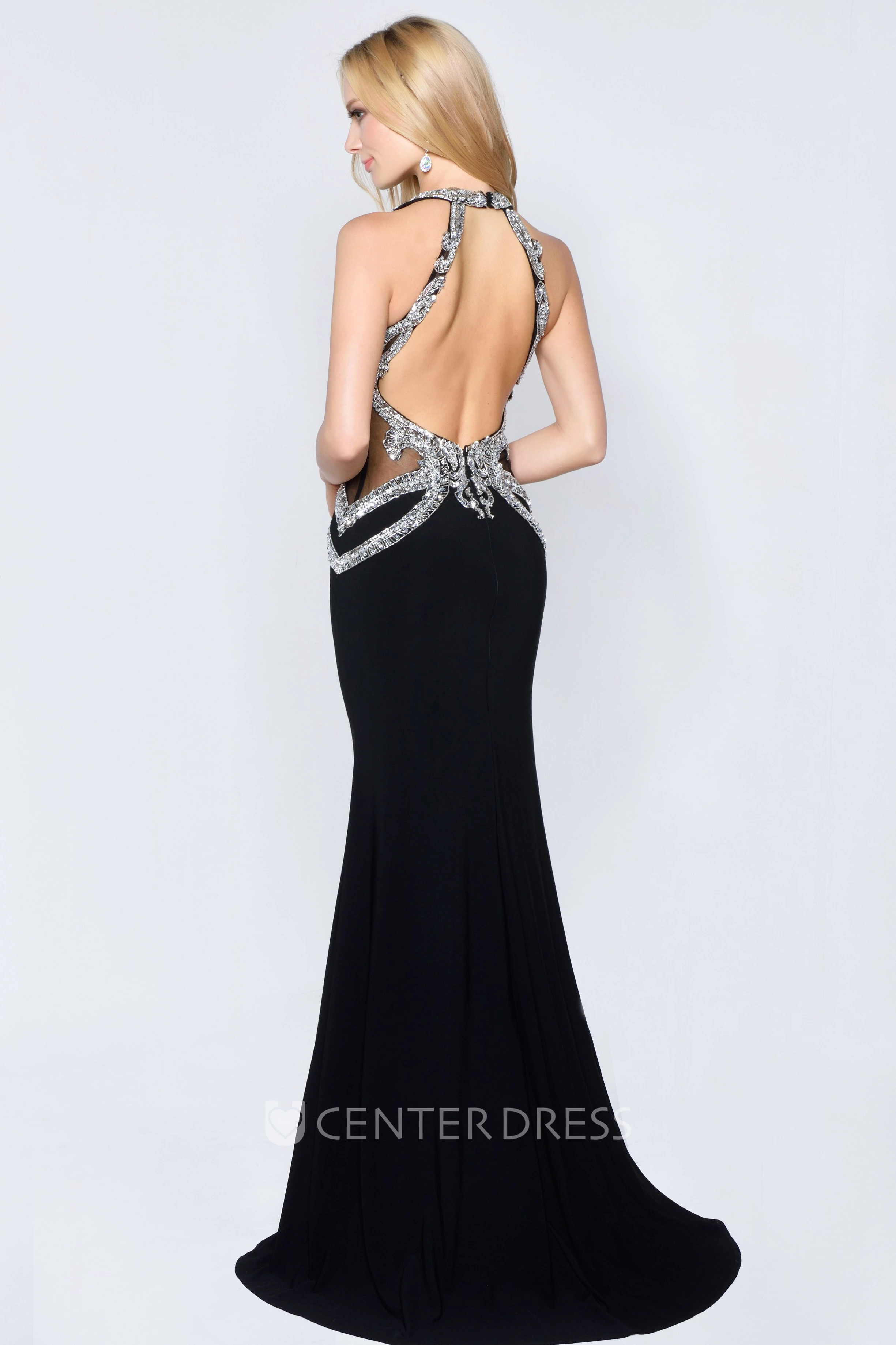 Sheath Maxi Jewel-Neck Sleeveless Jersey Straps Dress With Crystal Detailing