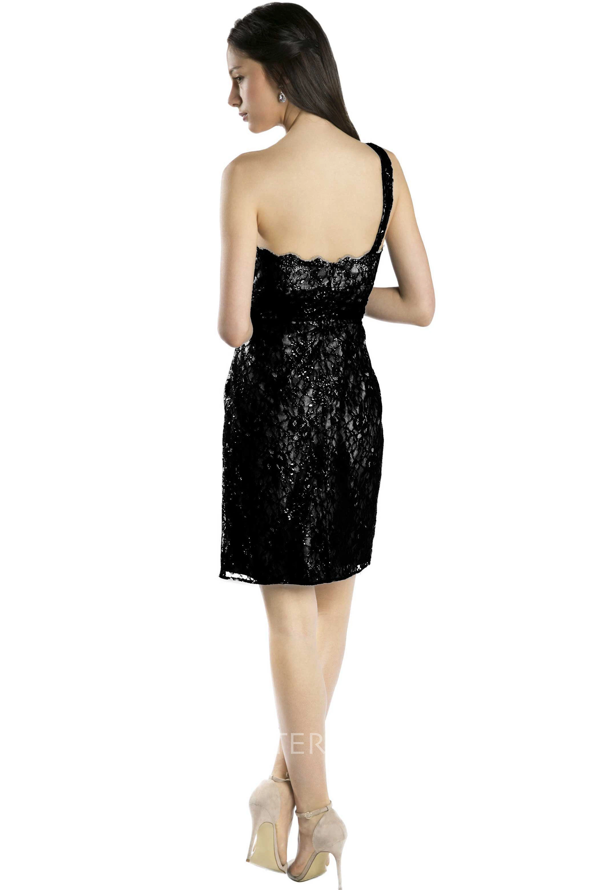 Short Sleeveless One-Shoulder Appliqued Lace Muti-Color Convertible Bridesmaid Dress With Straps