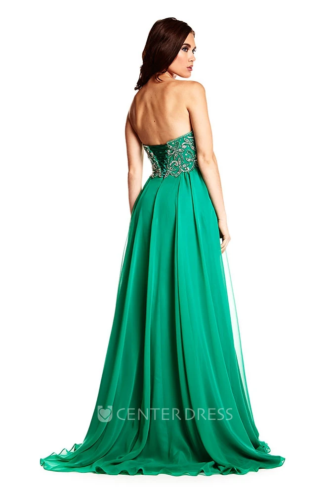 Beaded Strapless Chiffon Prom Dress With Lace-Up