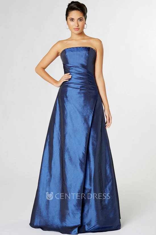 Floor-Length Strapless Ruched Satin Bridesmaid Dress