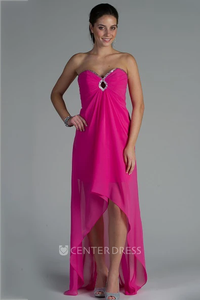 Sweetheart A-Line High Low Chiffon Bridesmaid Dress With Sequined Front Keyhole