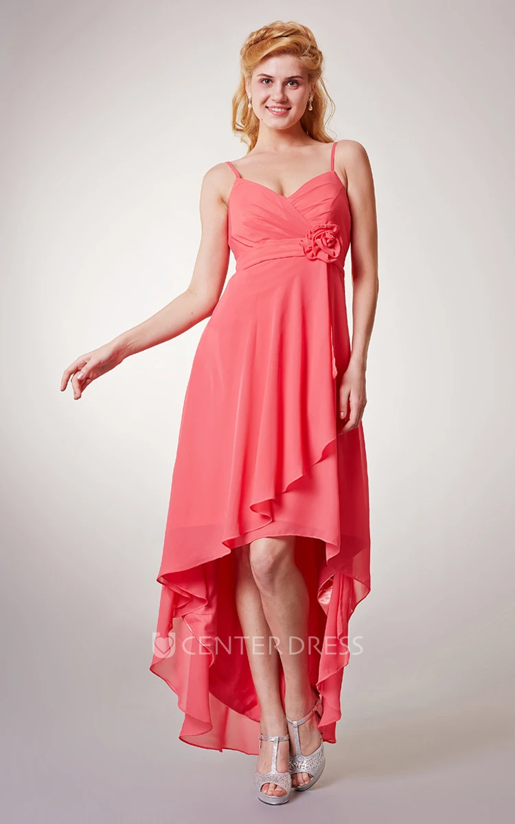 Sexy Sleeveless Empire Chiffon High-Low Dress With Spaghetti Straps