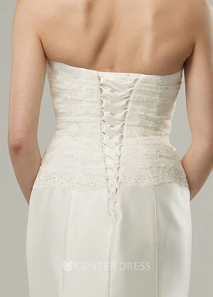 Sweetheart Long Side-Draped Satin Warm Wedding Dress With Sweep Train And Corset Back