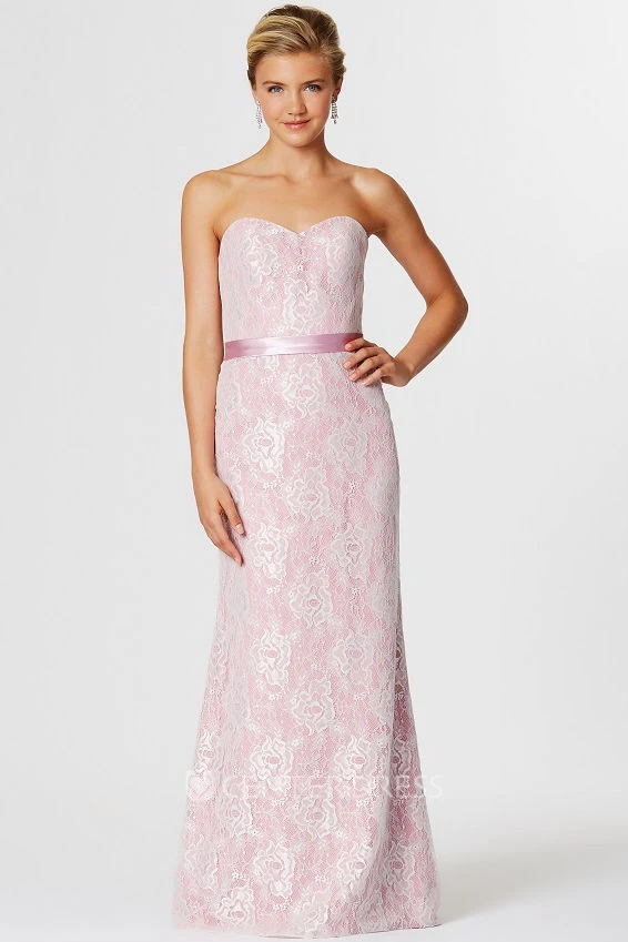 Sweetheart Ribboned Sleeveless Lace Bridesmaid Dress