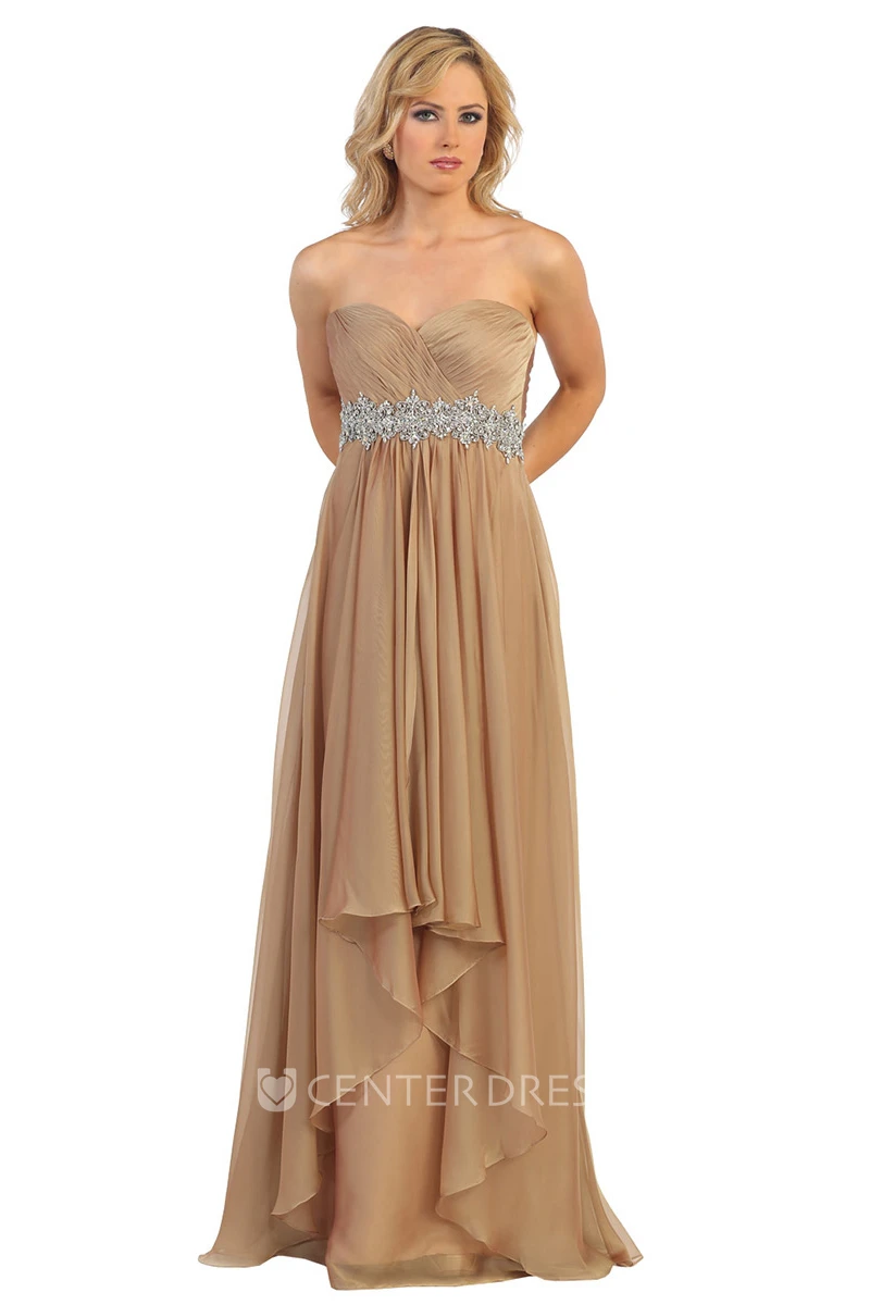 A-Line Sweetheart Chiffon Backless Dress With Criss Cross And Waist Jewellery