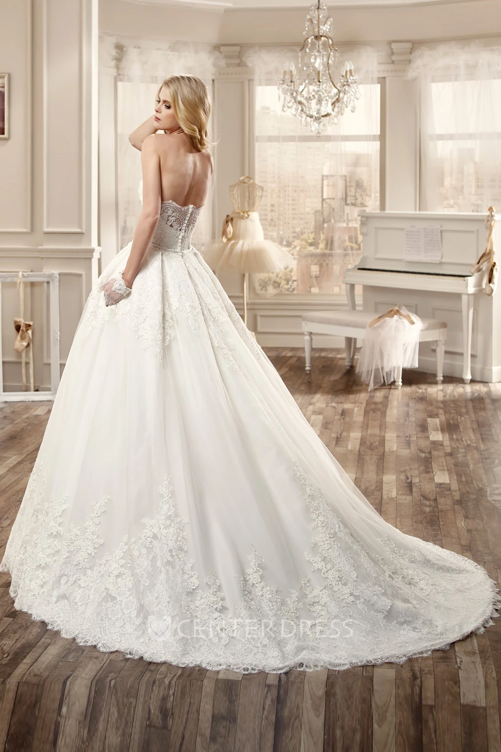 Strapless A-Line Wedding Dress With Embroidery And Brush Train