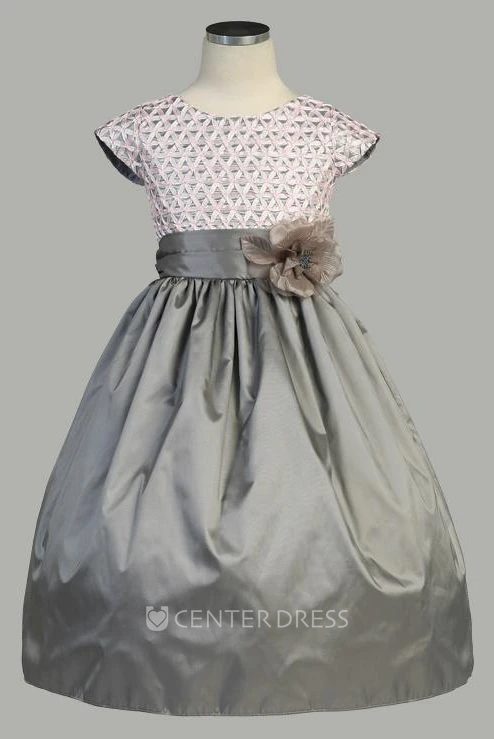 Tea-Length Tiered Taffeta Flower Girl Dress