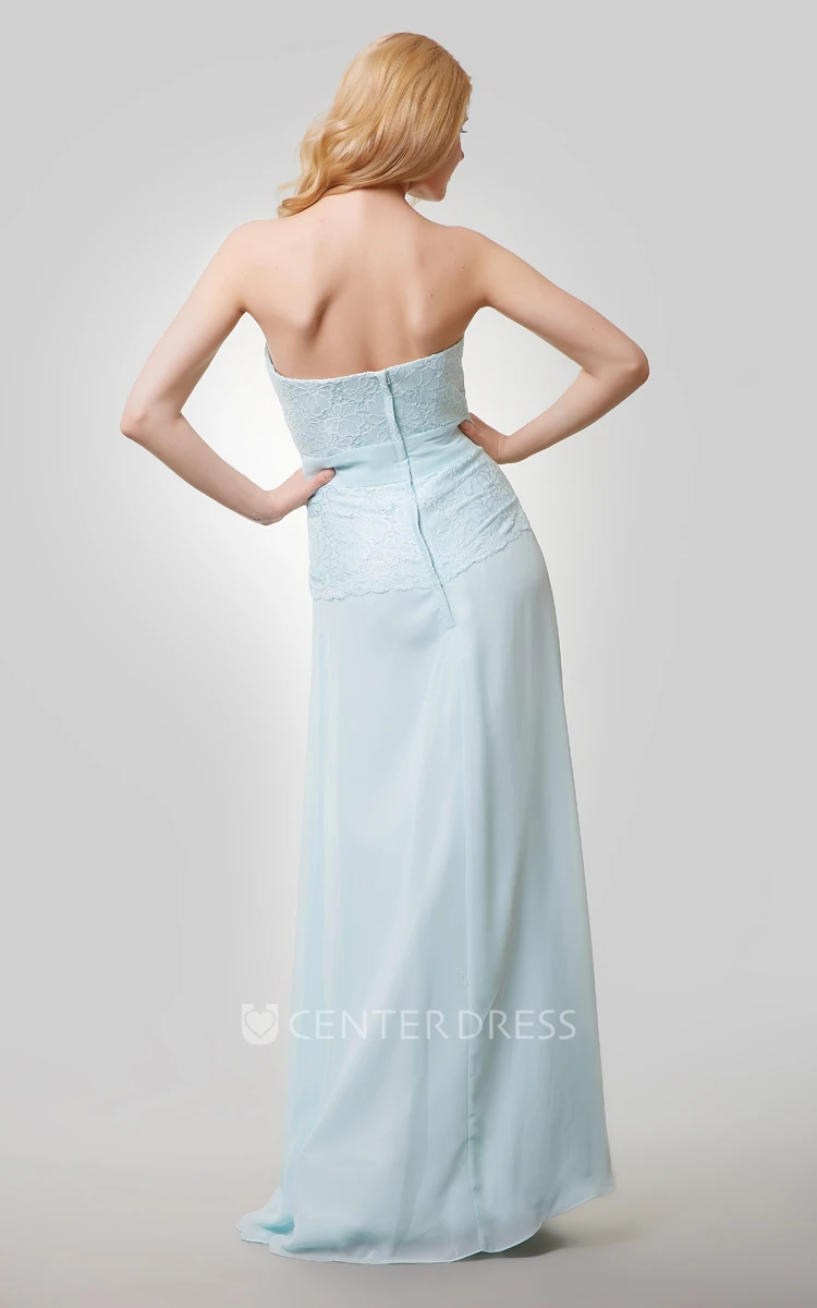 Column Chiffon Floor Length Sweetheart Dress With Lace Bodice