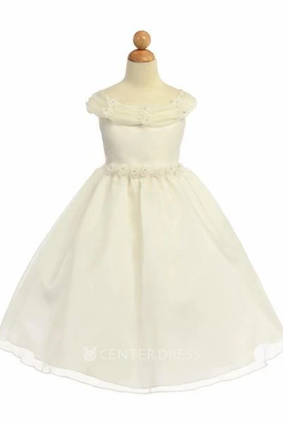 Tea-Length Floral Floral Organza Flower Girl Dress