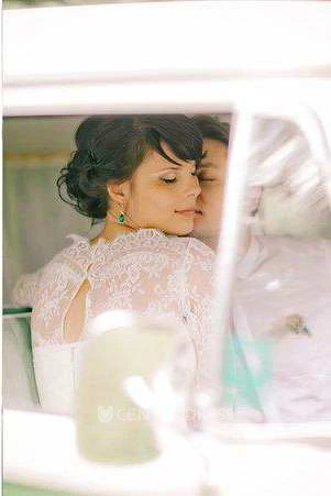 High Neck Lace Long Sleeve Knee-Length Wedding Dress