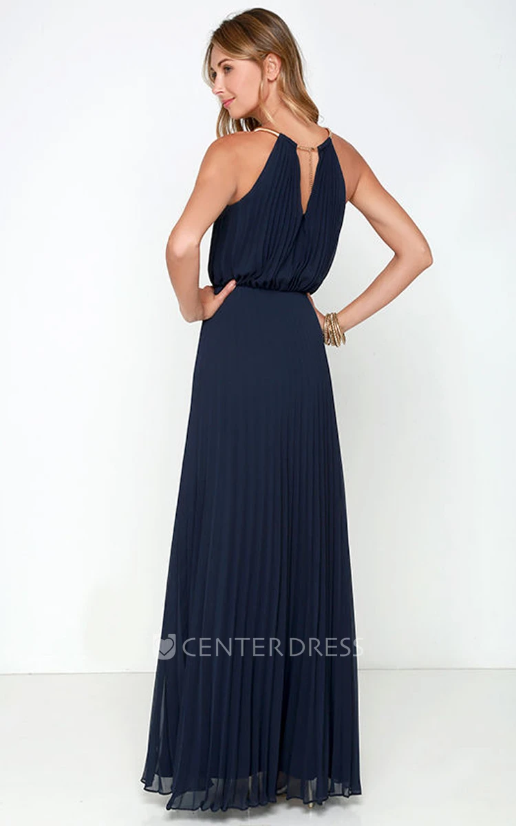 Chiffon Long Charming Sleeveless Dress With Pleats