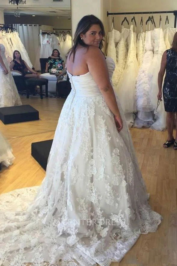 A Line Sweetheart Lace Zipper Illusion Wedding Dress