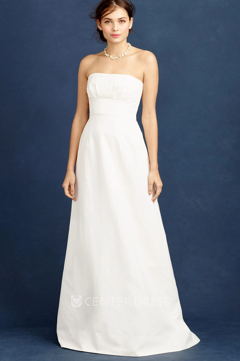 Sheath Strapless Floor-Length Sleeveless Satin Wedding Dress