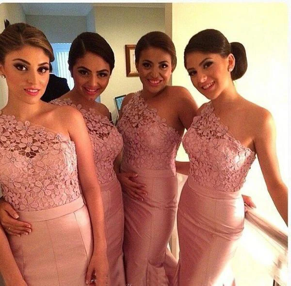 Modern One-shoulder Mermaid Bridesmaid Dress Floor-length With Lace