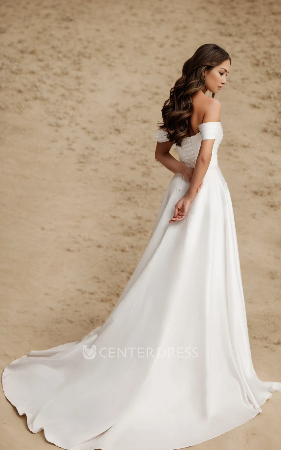 Classic Simple A-Line Off the Shoulder Wedding Dress Summer Modest Asymmetrical Drapery Long Train Bridal Gown