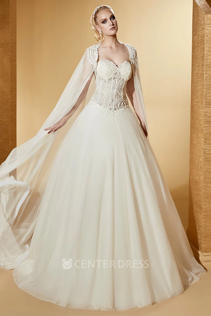 Sweetheart A-Line Bridal Gown With Detachable Cape And Lace Corset