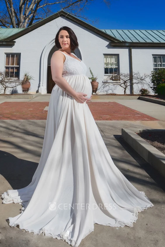 A-Line Sweep Brush Train Sleeveless Empire Maternity Wedding Dress