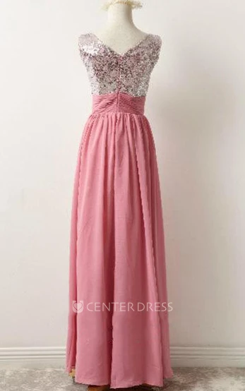 V-neck Chiffon Dress With Sequins