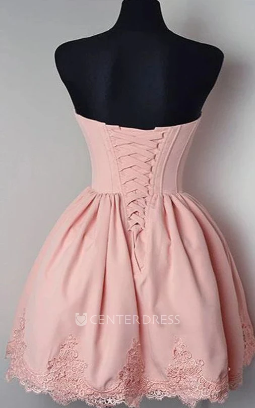 Sexy A Line Taffeta Strapless Sweetheart Sleeveless with Lace and Pleats Homecoming Dress