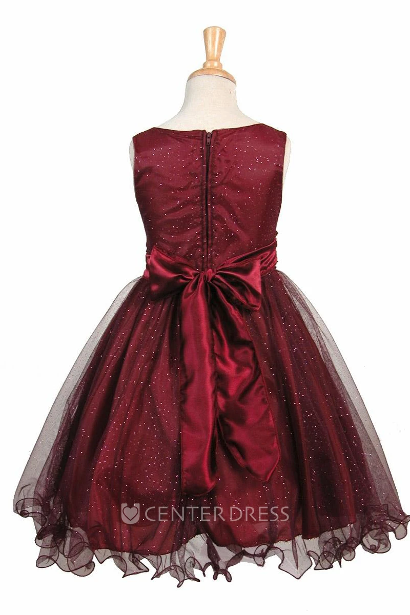 Knee-Length V-Neck Tiered Charmeuse Flower Girl Dress
