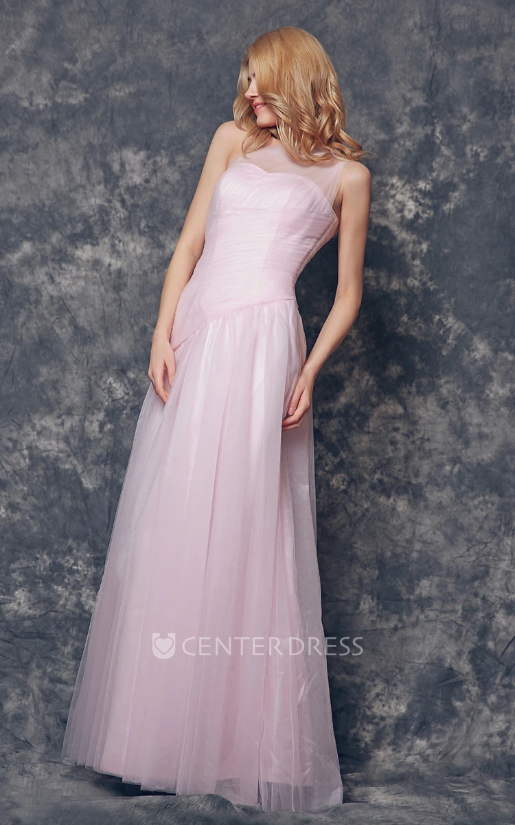 Noble One Shoulder A-line Long Tulle Dress With Pleats